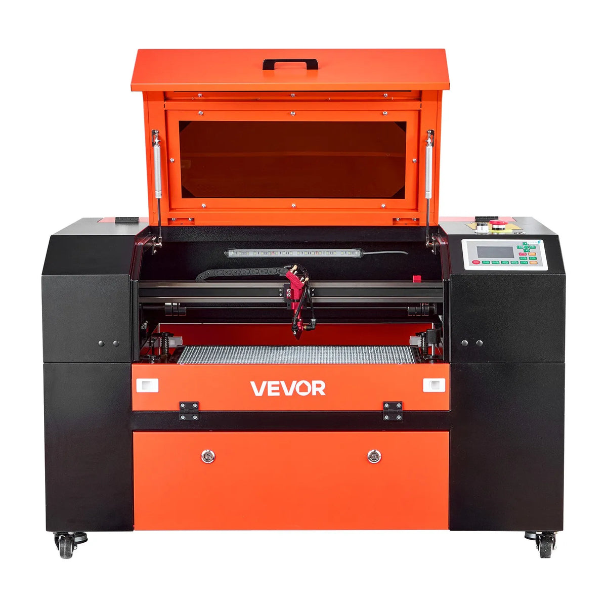 VEVOR 50 W CO₂ lāzera gravēšanas un griešanas iekārta 500 × 300 mm ar 4 virzienu gaisa padevi, LightBurn, CorelDRAW, RDWorks