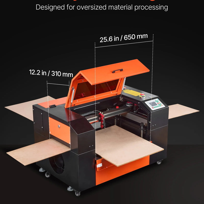 VEVOR 50 W CO₂ lāzera gravēšanas un griešanas iekārta, darba laukums 500 × 300 mm, ar 4 virzienu gaisa asistenci, savietojama ar LightBurn, CorelDRAW un RDWorks, piemērota kokam, akrilam un stiklam
