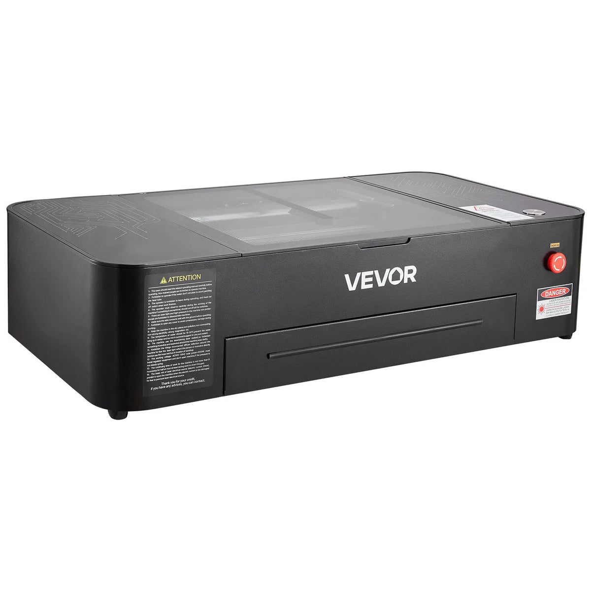 VEVOR 55 W galda CO₂ lāzera gravēšanas un griešanas iekārta 500 × 300 mm ar 16 MP kameru, ūdens sūkni un rotācijas asi, LightBurn, CorelDRAW, RDWorks