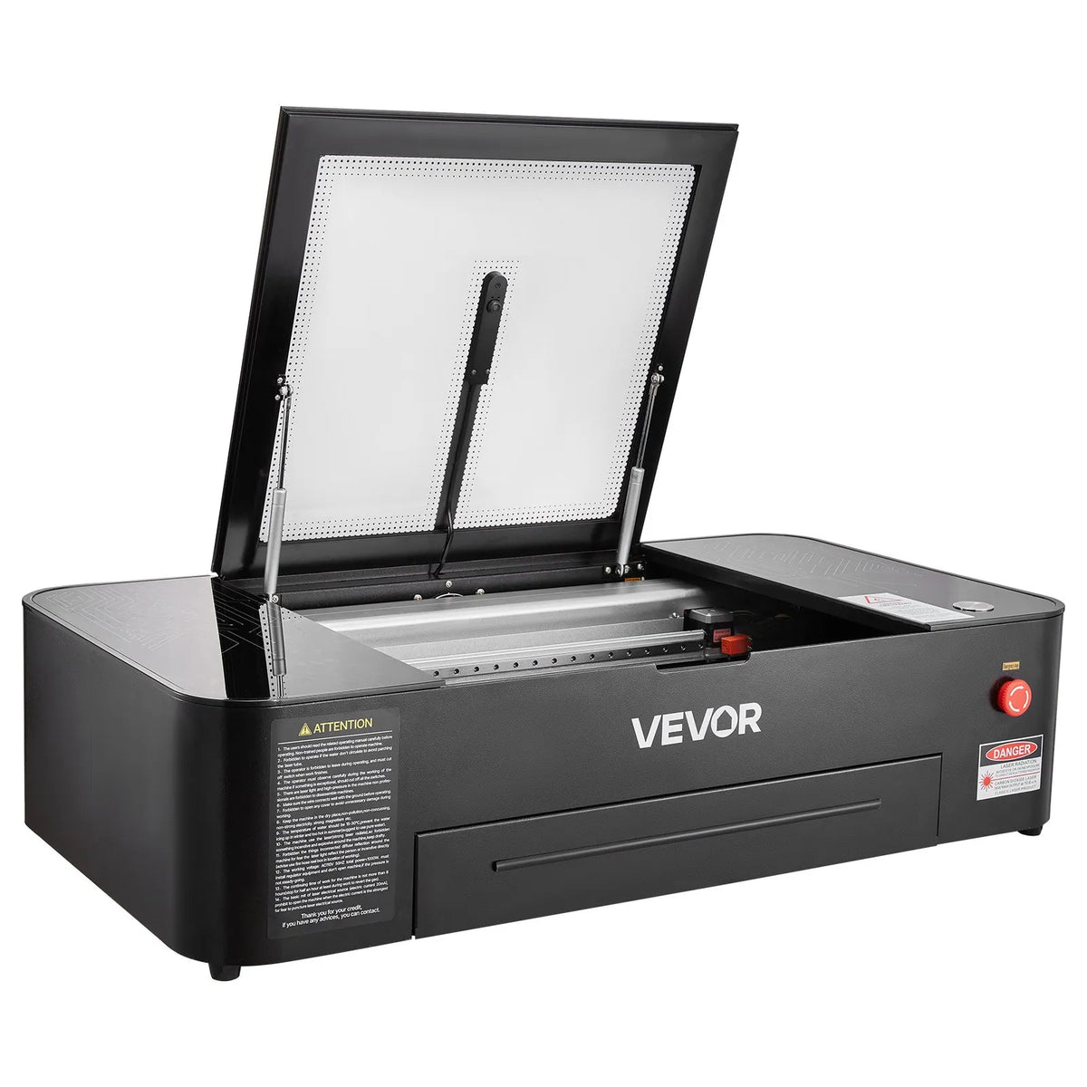 VEVOR 55 W galda CO₂ lāzera gravēšanas un griešanas iekārta 500 × 300 mm ar 16 MP kameru, ūdens sūkni un rotācijas asi, LightBurn, CorelDRAW, RDWorks