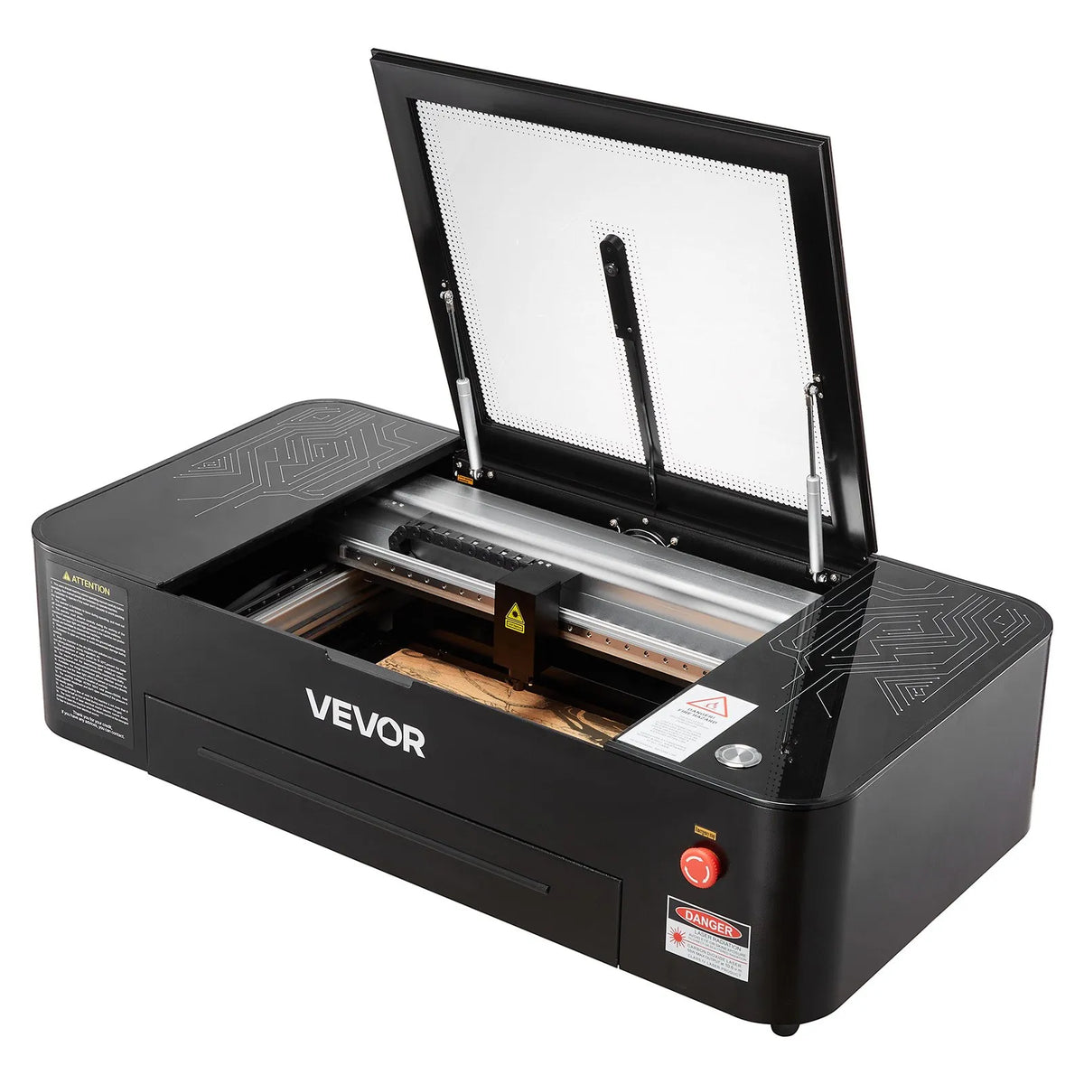 VEVOR 55 W galda CO₂ lāzera gravēšanas un griešanas iekārta 500 × 300 mm ar 16 MP kameru, ūdens sūkni un rotācijas asi, LightBurn, CorelDRAW, RDWorks