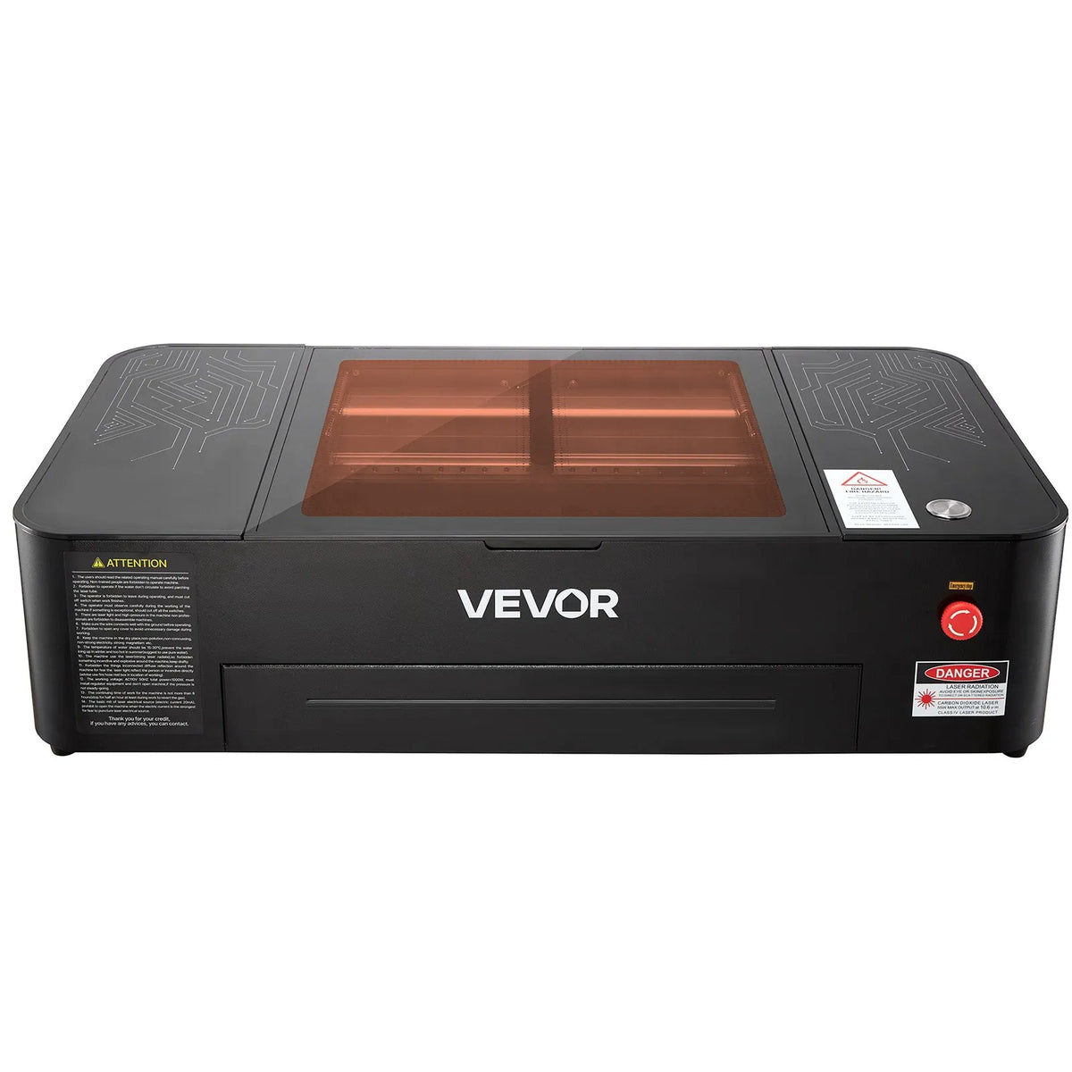 VEVOR 55 W galda CO₂ lāzera gravēšanas un griešanas iekārta 500 × 300 mm ar 16 MP kameru, ūdens sūkni un rotācijas asi, LightBurn, CorelDRAW, RDWorks