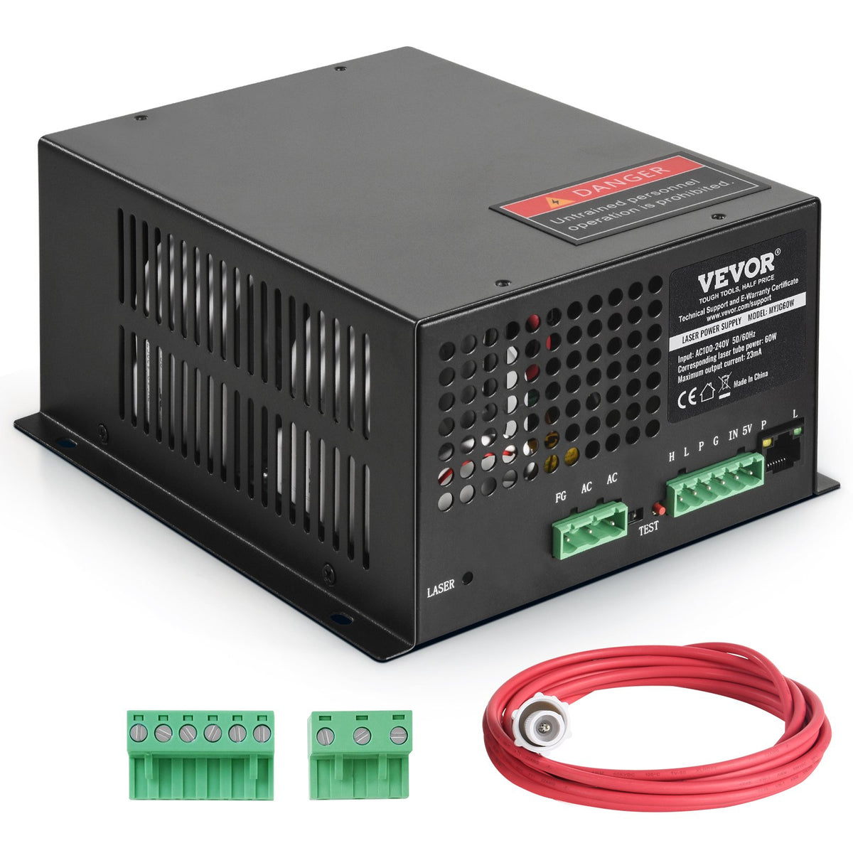 VEVOR laseri toiteplokk 60 W CO₂-lasertorule voolu- ja avatud ahela kaitsega