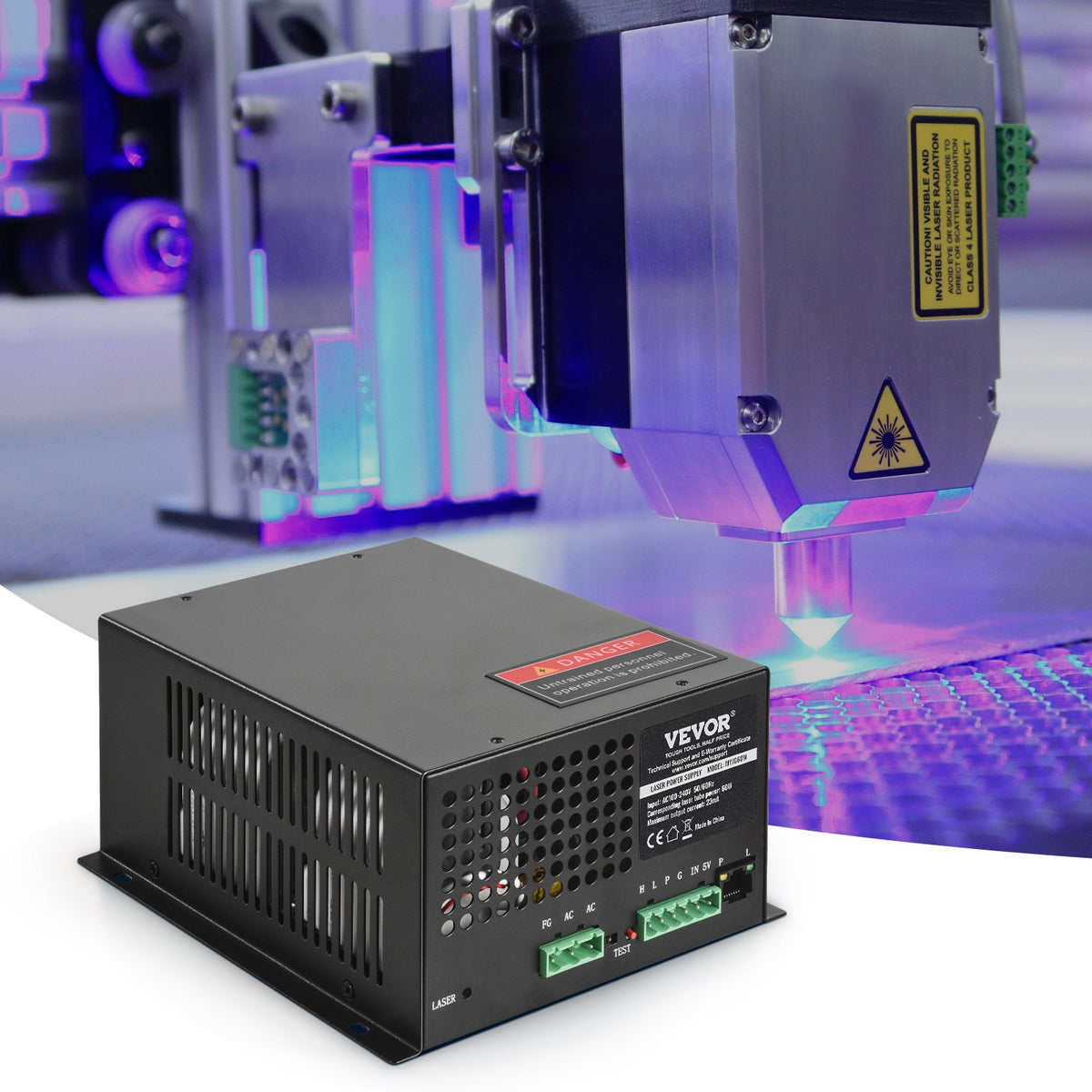 VEVOR laseri toiteplokk 60 W CO₂-lasertorule voolu- ja avatud ahela kaitsega
