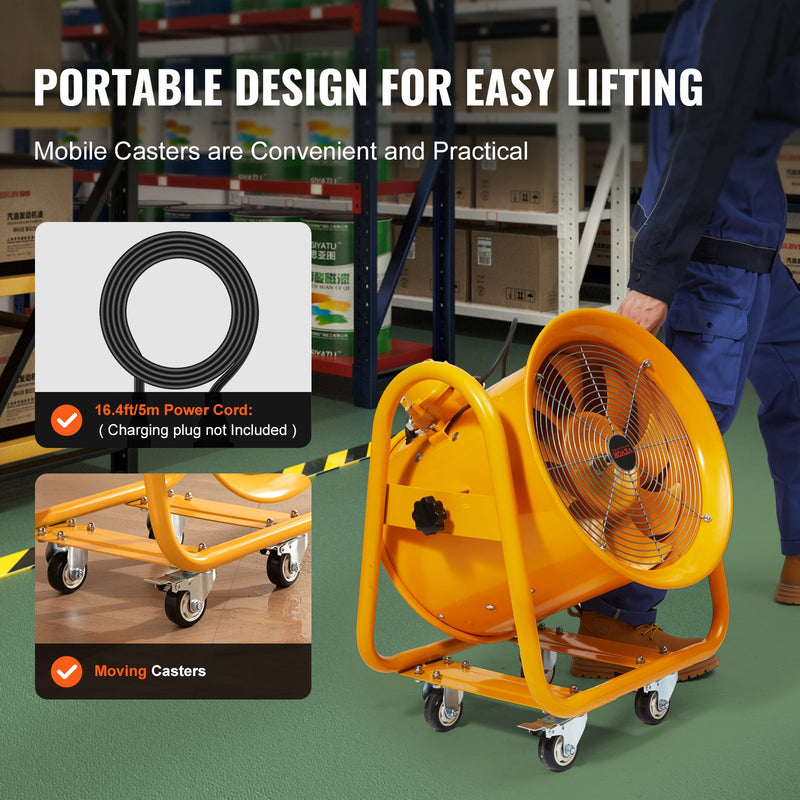 VEVOR 406.4mm Izplūdes Ventilators Pūtejs ar 5m Strāvas Vadu - Pārnēsājams Industrijas Ventilators