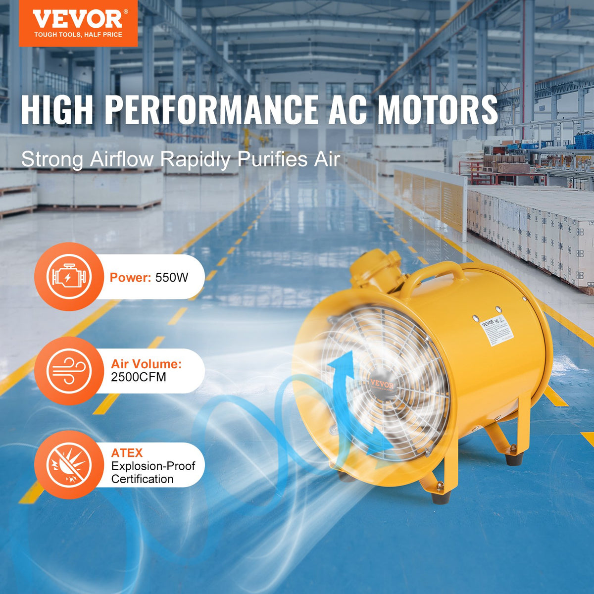 VEVOR 304.8mm Exhaust Fan Blower Portable with 3m Power Cable - Industrial Fan