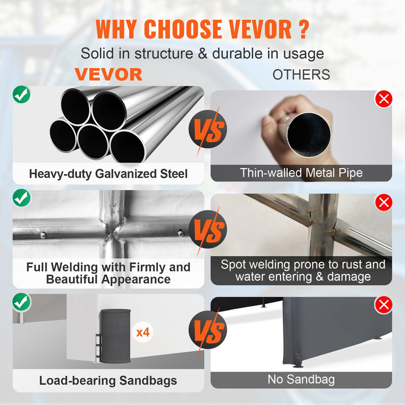 VEVOR Autonojume  3 x 6 m ar paceļamiem ventilējamiem logiem, ar noņemamām sānu sienām, ūdensizturīgs un UV izturīgs pārsegs  automašīnām, laivām, kravai u.c., balta