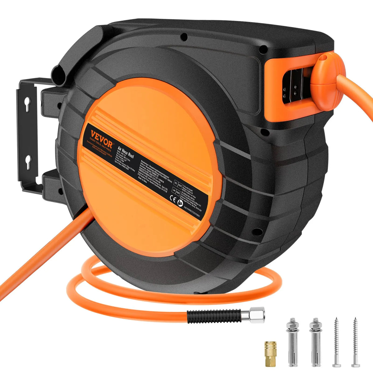 VEVOR Air Hose Reel, Retractable, 9.53 mm, 15 m, Hybrid, with Housing, 20 bar / 300 PSI