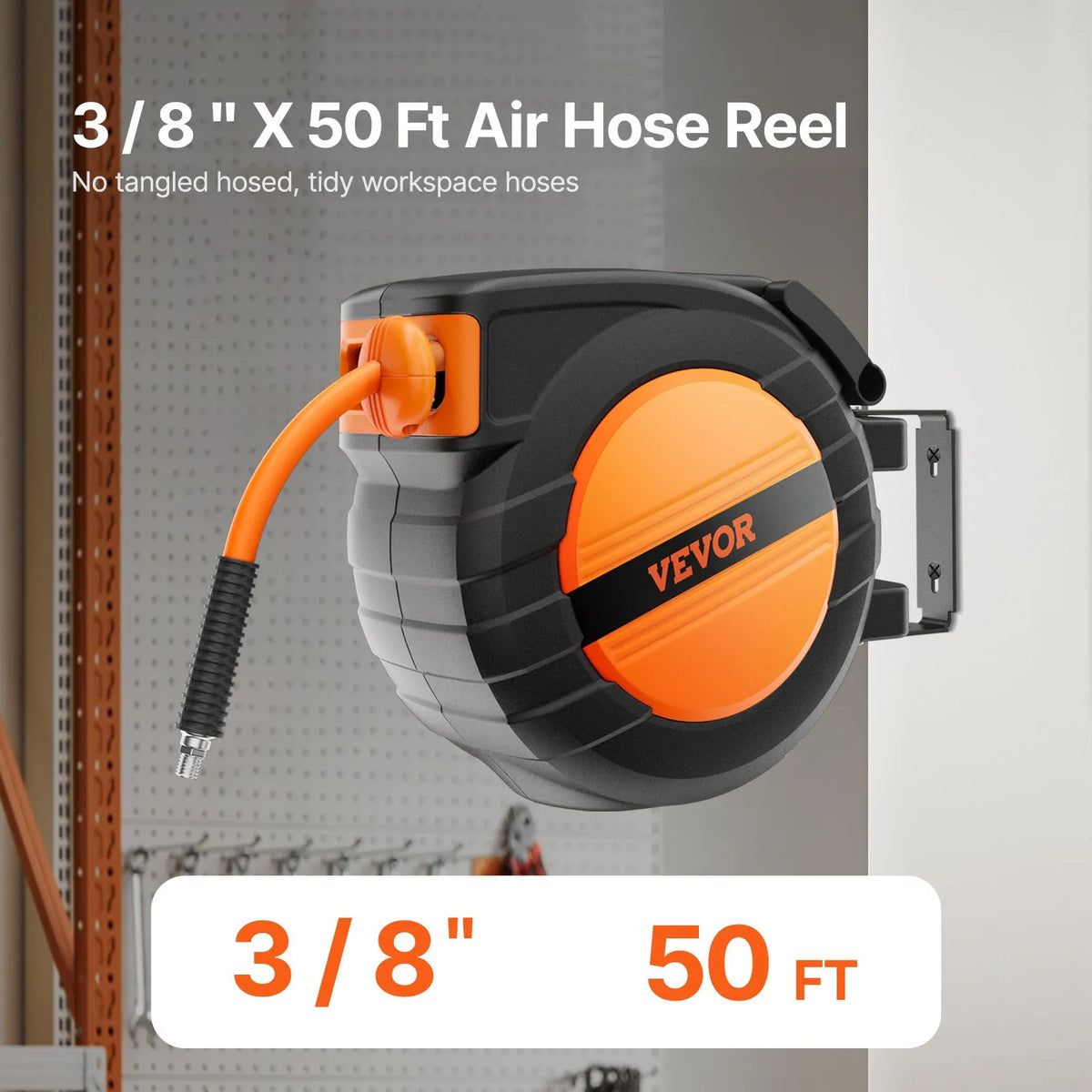 VEVOR Air Hose Reel, Retractable, 9.53 mm, 15 m, Hybrid, with Housing, 20 bar / 300 PSI