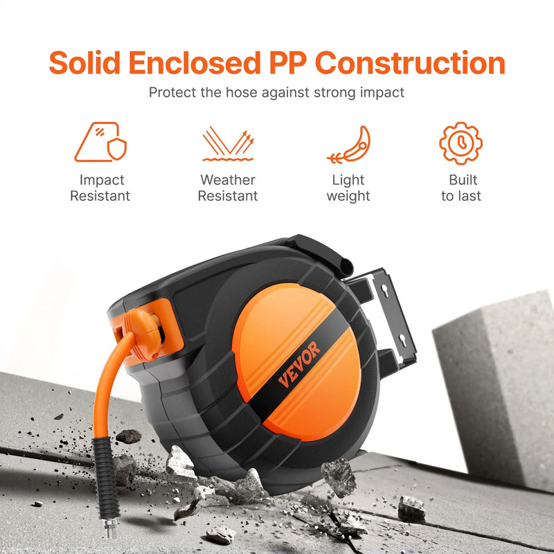 Gaisa šļūtenes spole, ievelkama, 9,53 mm, 15 m, hibrīda, ar korpusu, 20 bar / 300 PSI