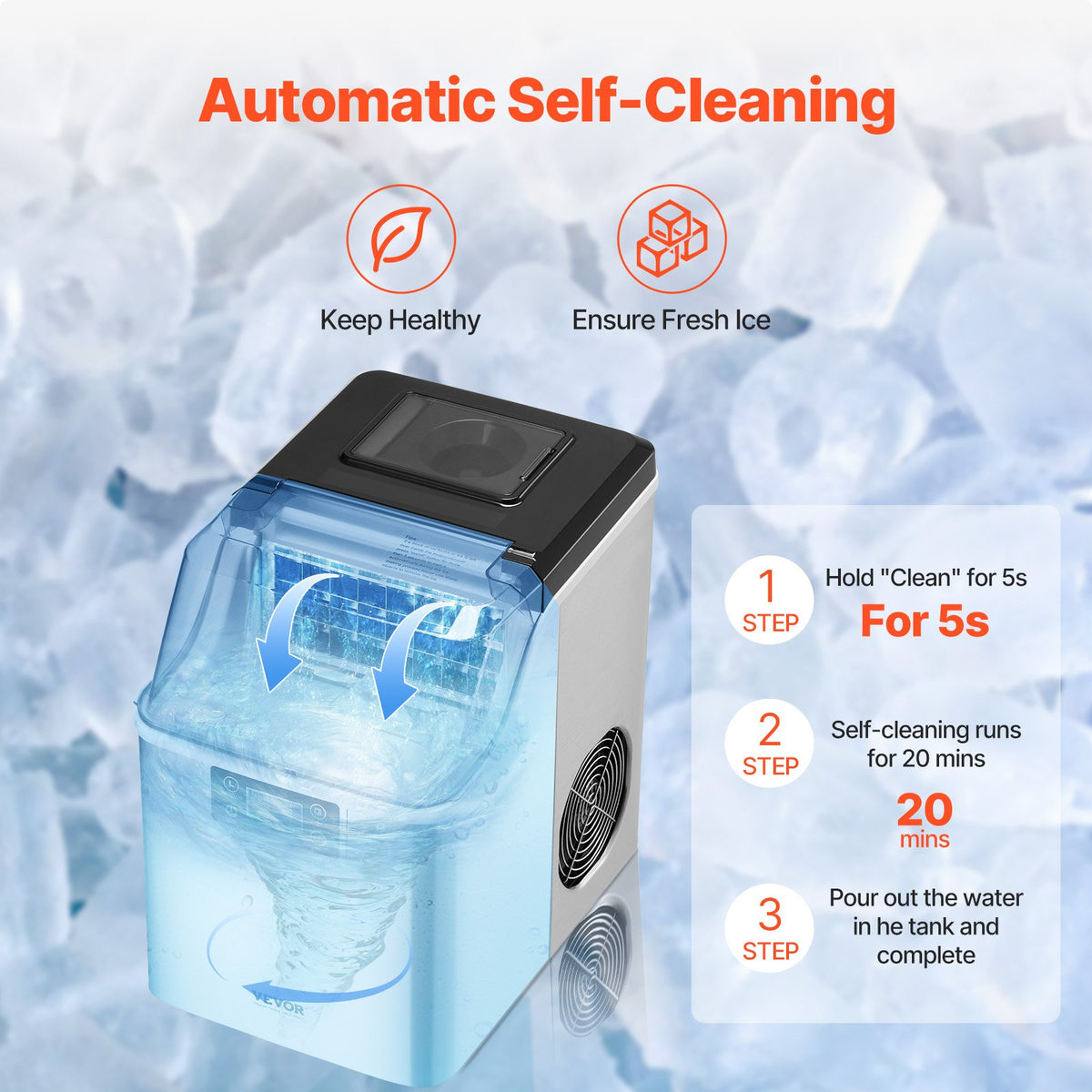 VEVOR Portable Countertop Ice Maker 20 kg/24 h with Self-Cleaning, Scoop and Basket