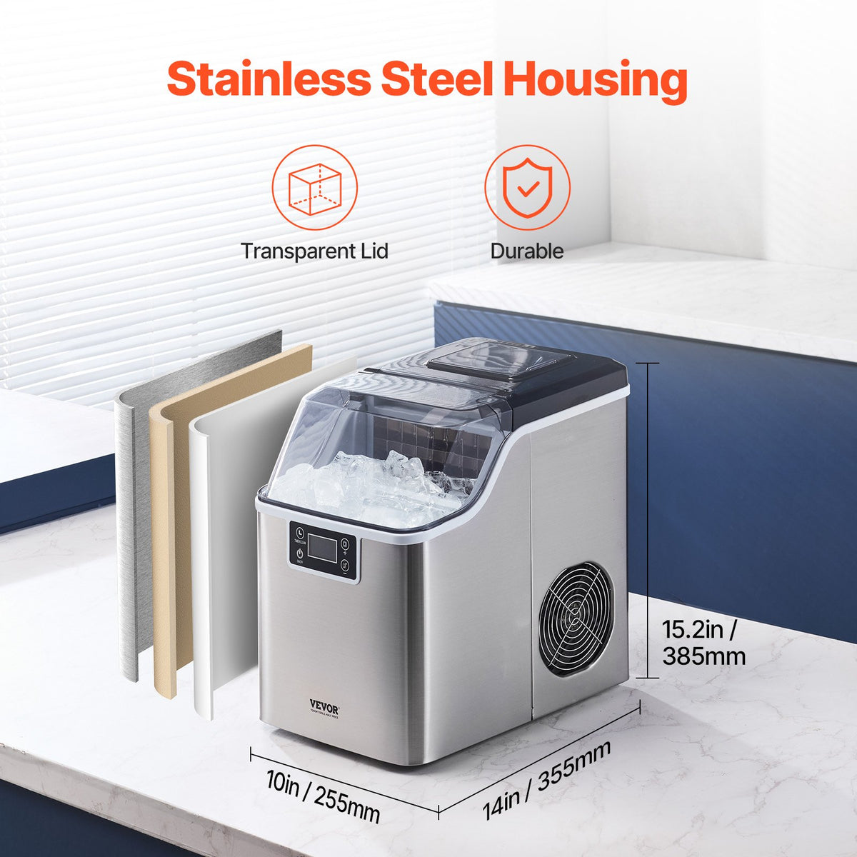 VEVOR Portable Countertop Ice Maker 20 kg/24 h with Self-Cleaning, Scoop and Basket