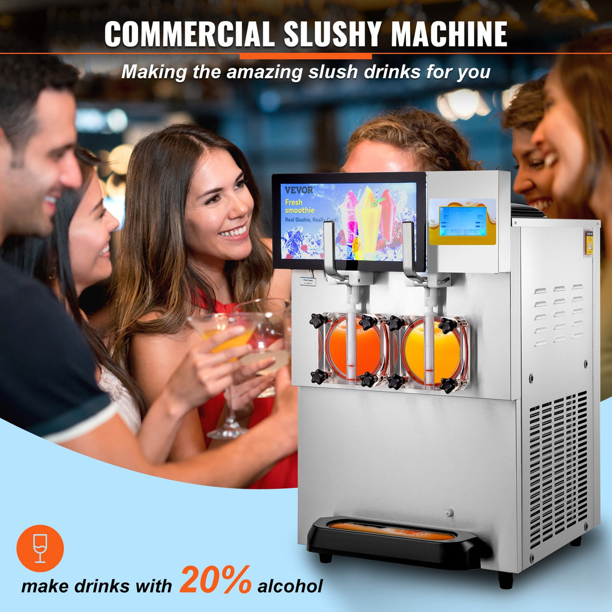 VEVOR Commercial Slush Machine 2 × 8 l with Dual Bowls for Margaritas and Frozen Drinks