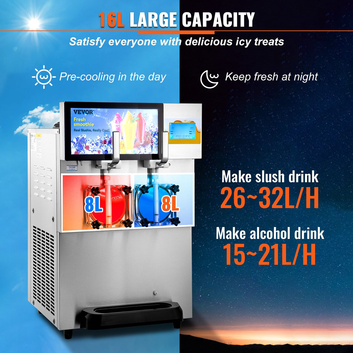 VEVOR Commercial Slush Machine 2 × 8 l with Dual Bowls for Margaritas and Frozen Drinks