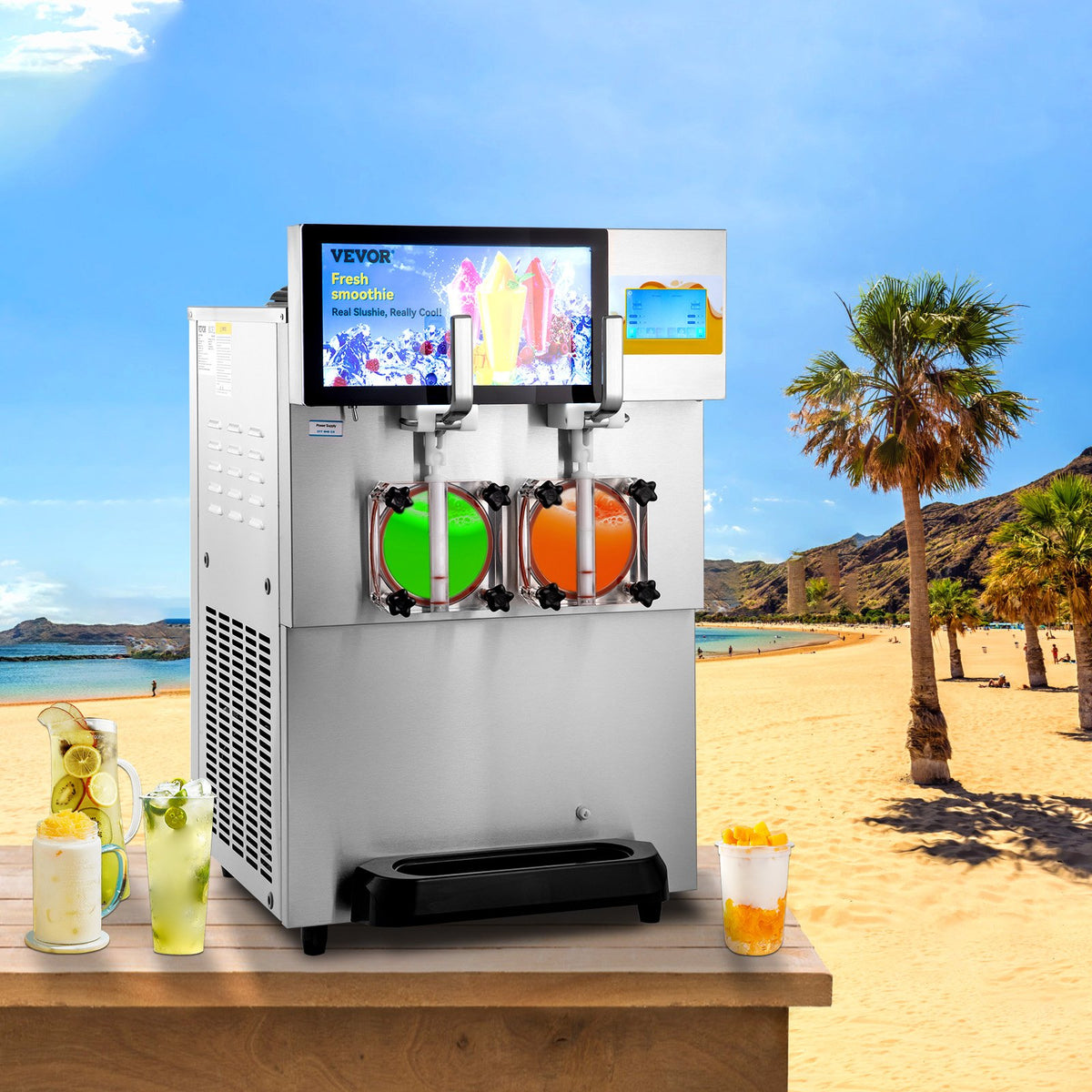 VEVOR Commercial Slush Machine 2 × 8 l with Dual Bowls for Margaritas and Frozen Drinks