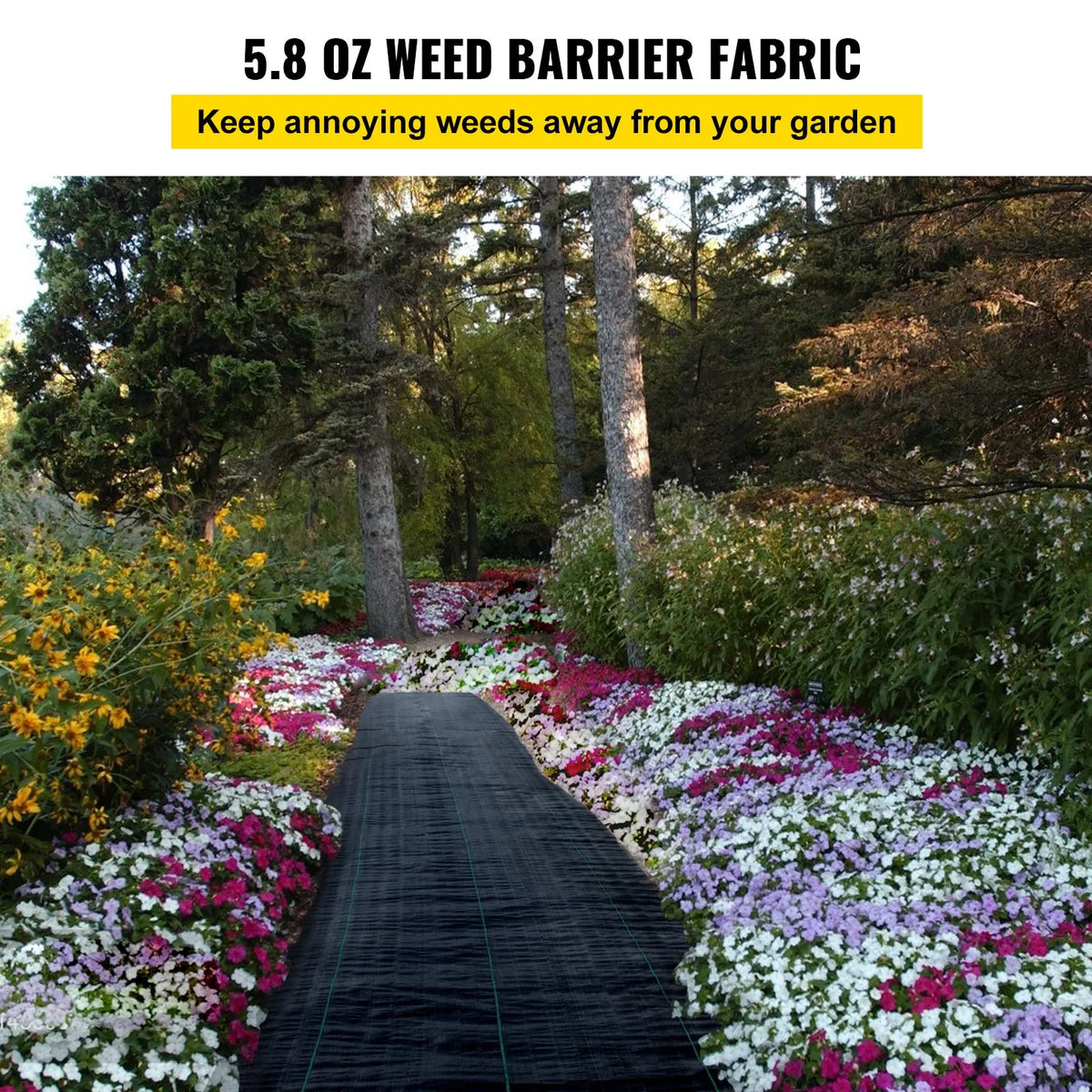 VEVOR dārza pretnezāļu ģeotekstila audums 197 g/m², 120 × 3048 cm, smagas noslodzes ainavu segums dārza zemes pārklājumam, melns - ZEMLETES.LV