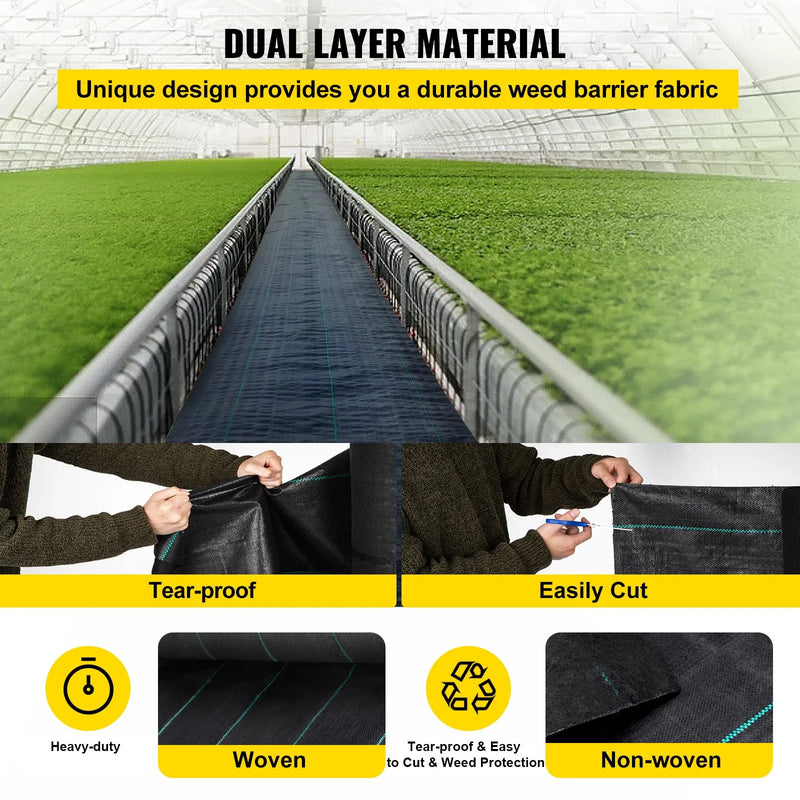 VEVOR dārza pretnezāļu ģeotekstila audums 197 g/m², 120 × 3048 cm, smagas noslodzes ainavu segums dārza zemes pārklājumam, melns - ZEMLETES.LV