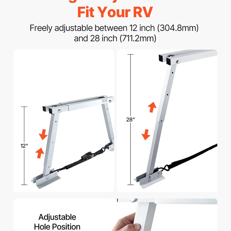 VEVOR universāls RV stabilizators piekabēm un kemperiem, regulējams augstums 304,8–711,2 mm, salokāms, samazina transportlīdzekļa šūpošanos, 1 gab.