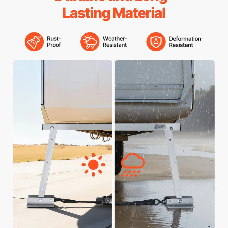 VEVOR universāls RV stabilizators piekabēm un kemperiem, regulējams augstums 304,8–711,2 mm, salokāms, samazina transportlīdzekļa šūpošanos, 1 gab.