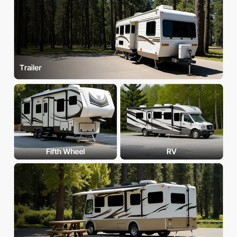 VEVOR universāls RV stabilizators piekabēm un kemperiem, regulējams augstums 304,8–711,2 mm, salokāms, samazina transportlīdzekļa šūpošanos, 1 gab.