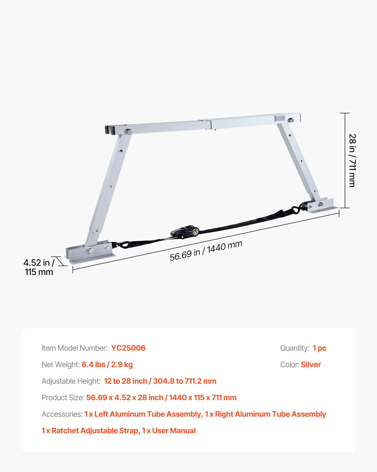 VEVOR Universal RV Stabiliser for Trailers and Campers, Adjustable Height 304.8–711.2 mm, Foldable, Reduces Vehicle Sway, 1 Piece