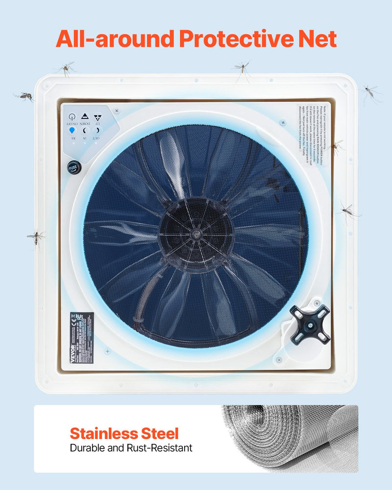 VEVOR 35 cm RV jumta ventilators ar 10 ātrumiem, reverso motoru un tālvadības pulti