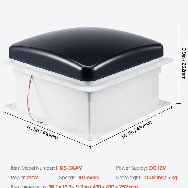 VEVOR 35 cm RV jumta ventilators ar 10 ātrumiem, reverso motoru un tālvadības pulti