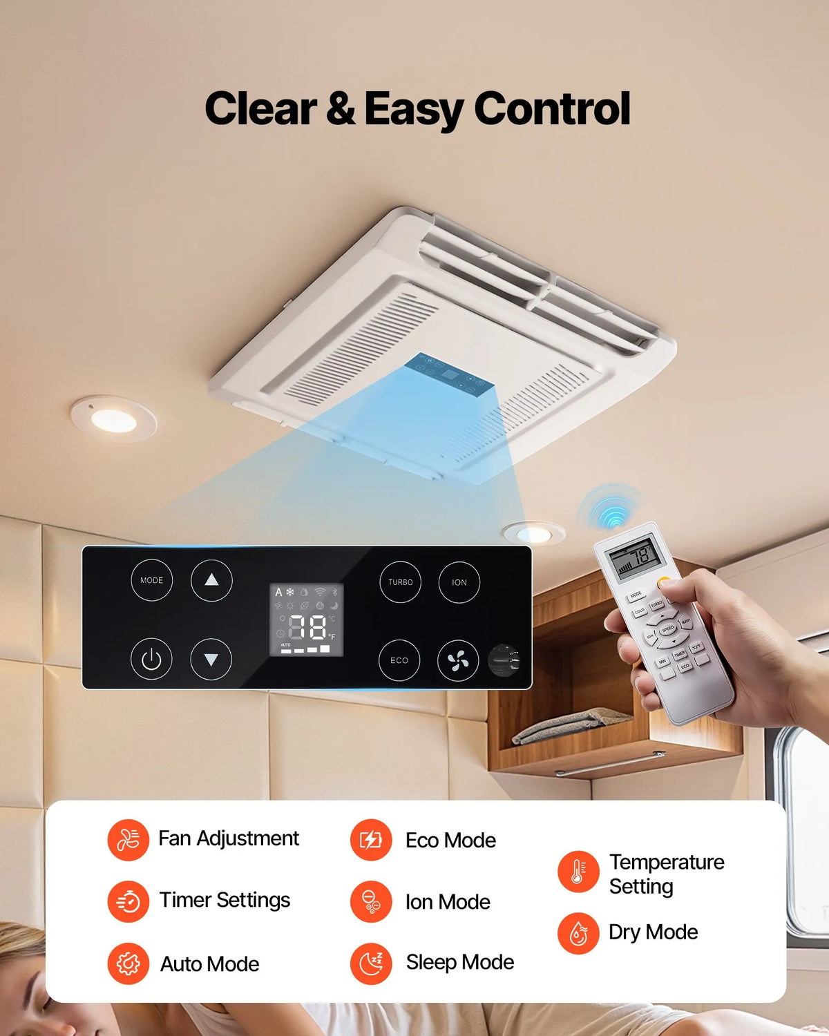 VEVOR Roof Air Conditioner for Camper, 3600 W RV Air Conditioner, 220 V Ductless Roof Air Conditioner with Heating and Cooling Function, Quiet Variable Speed AC Unit with ADB Button Control and Remote Control, White
