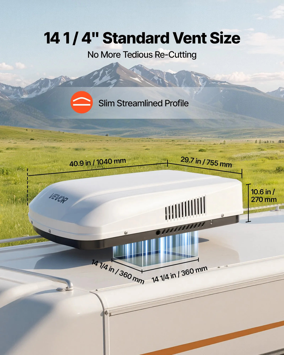 VEVOR Roof Air Conditioner for Camper, 3600 W RV Air Conditioner, 220 V Ductless Roof Air Conditioner with Heating and Cooling Function, Quiet Variable Speed AC Unit with ADB Button Control and Remote Control, White