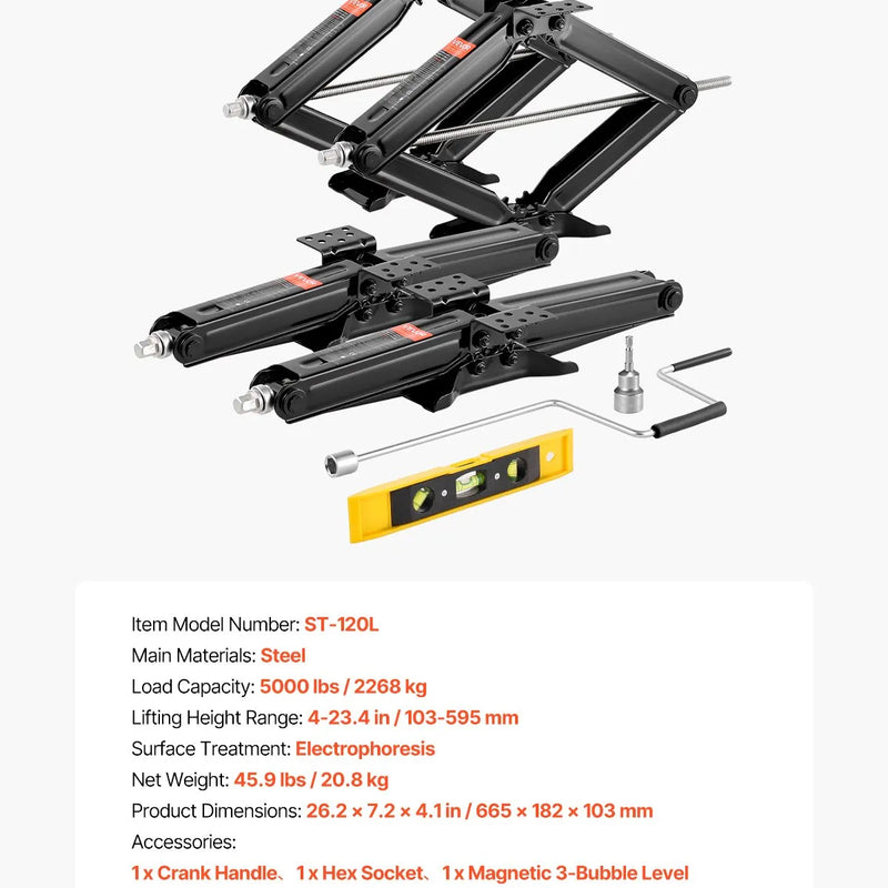 VEVOR kemperu šķērveida domkrati 2268 kg 10,2–59,4 cm kemperu stabilizācijas un līmeņošanas domkrati komplekts 4 gab. smagas slodzes stabilizācijas domkrati ar kloķa rokturi uzgali un burbuļlīmeņiem noturīgi pret deformāciju