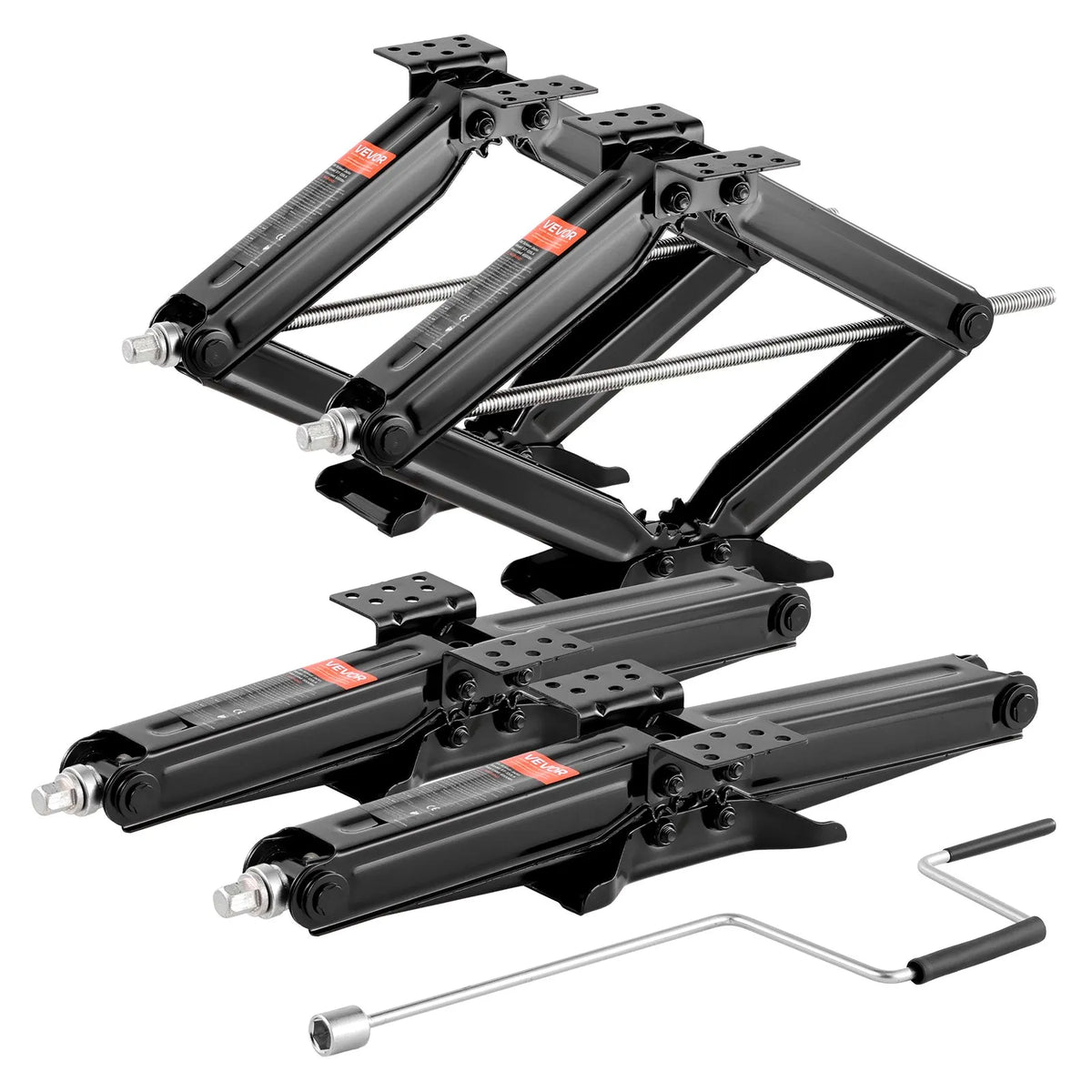 VEVOR RV Levelling Jacks 2948 kg 10.2–59.4 cm RV Stabiliser and Levelling Jacks Set 4 pcs Heavy-Duty Stabiliser Jacks with Crank Handle Tops and Bubble Levels Deformation Resistant