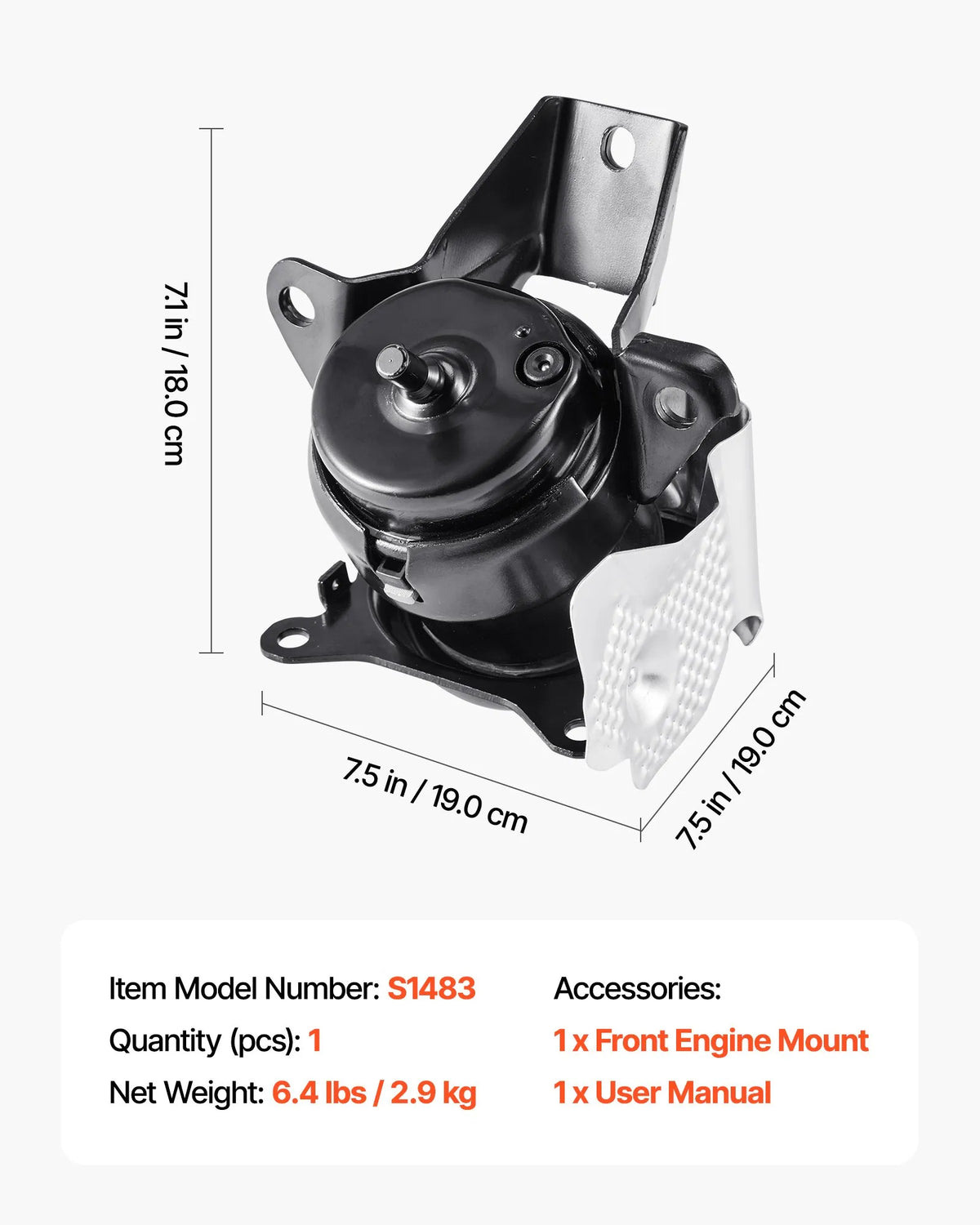 VEVOR Engine Motor Mount Replacement, Front Left Engine Mount, Compatible with Chevrolet Silverado 1500 2014–2018, 5.3L V8, Reinforced Aluminium Mount, Black