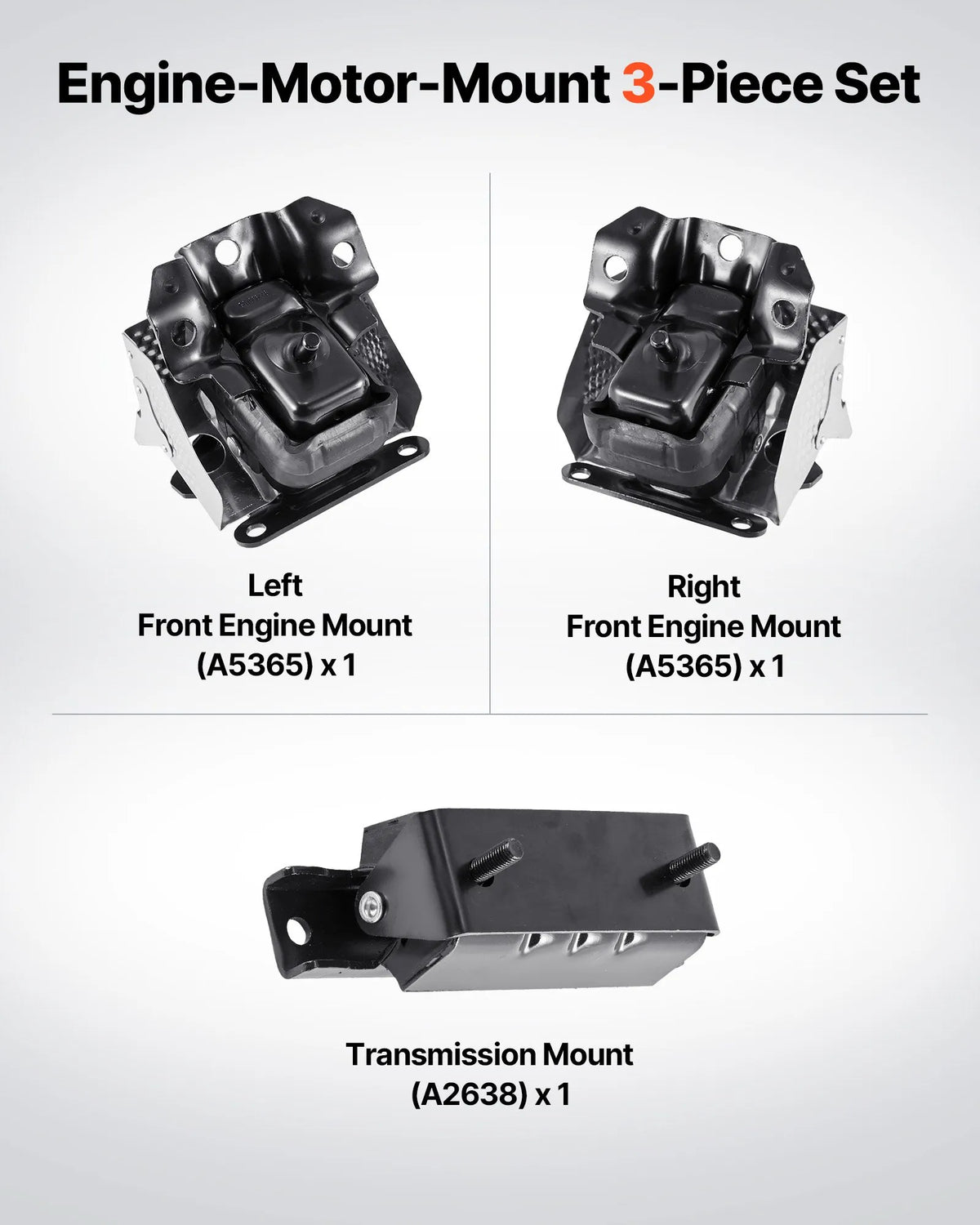 VEVOR Engine and Transmission Mount Kit, 3 Pieces, Compatible with 2007-2013 Chevrolet Silverado 1500 5.3L V8, OE Replacement A5365, A5365, A2638, Provides Safe and Stable Support