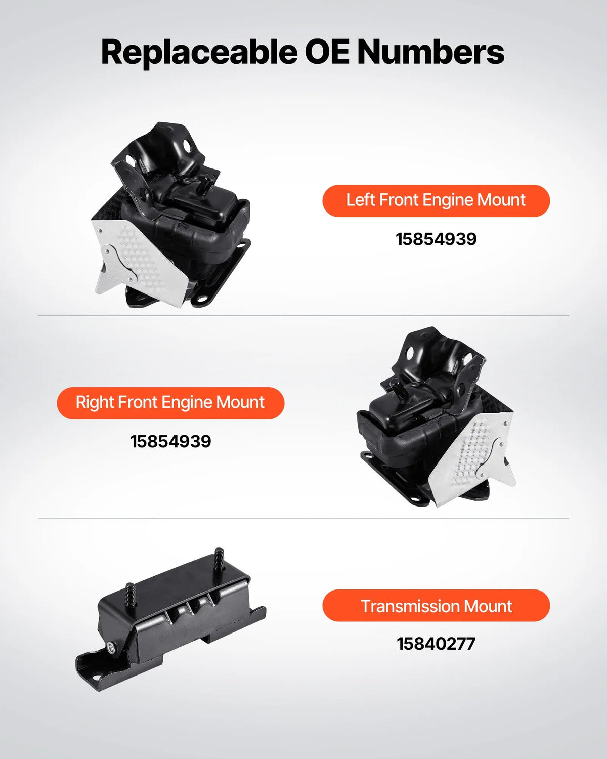 VEVOR Engine and Transmission Mount Kit, 3 Pieces, Compatible with 2007-2013 Chevrolet Silverado 1500 5.3L V8, OE Replacement A5365, A5365, A2638, Provides Safe and Stable Support