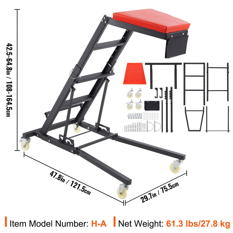 VEVOR Augšējais Auto Ratiņkrēsls, Regulējams 108–165 cm, 181 kg, 4 Grozāmie Riteņi, Polsterēta Platforma, Salokāms, Piemērots Garāžai un Remontdarbiem