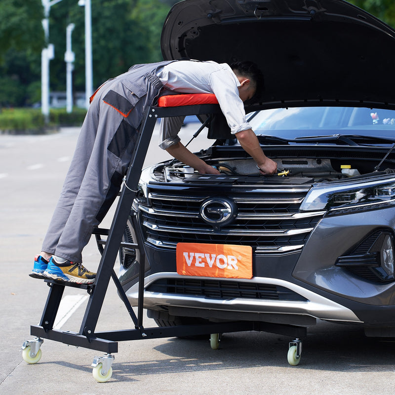 VEVOR Augstais Auto Remonta Ratiņkrēsls, Regulējams 126-192 cm, 181 kg, 4 Grozāmie Riteņi, Salokāms, Smagai Slodzei