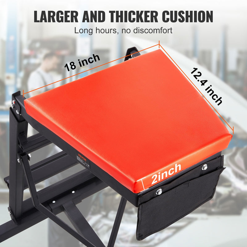 VEVOR Auto Remonta Augstais Ratiņkrēsls, Regulējams 116-168 cm, 181 kg, 4 Grozāmie Riteņi, Salokāms, Smagai Slodzei