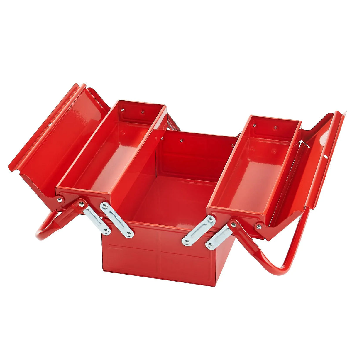 VEVOR Folding Metal Tool Box 356 mm, 2 Tiers, 3 Compartments, with Handle and Lock Slot, Red