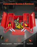 Metāla instrumentu kaste 35,6 cm, 2 līmeņu, 3 nodalījumu salokāma pārnēsājama ar rokturi un aizslēga vietu, pulverkrāsots tērauds, sarkana