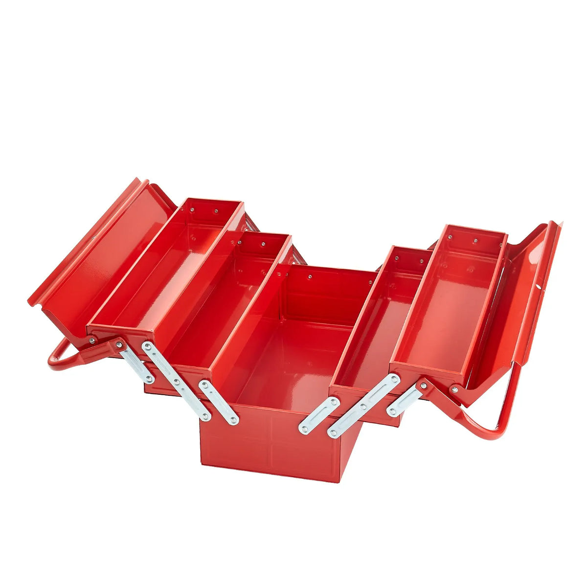VEVOR Folding Metal Tool Box 457 mm, 3 Tiers, 5 Compartments, with Handle and Lock Slot, Red