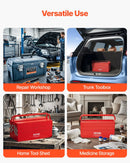 Metāla instrumentu kaste 45,7 cm, 3 līmeņu 5 nodalījumu salokāma pārnēsājama ar rokturi un aizslēga vietu, pulverkrāsots tērauds, sarkana