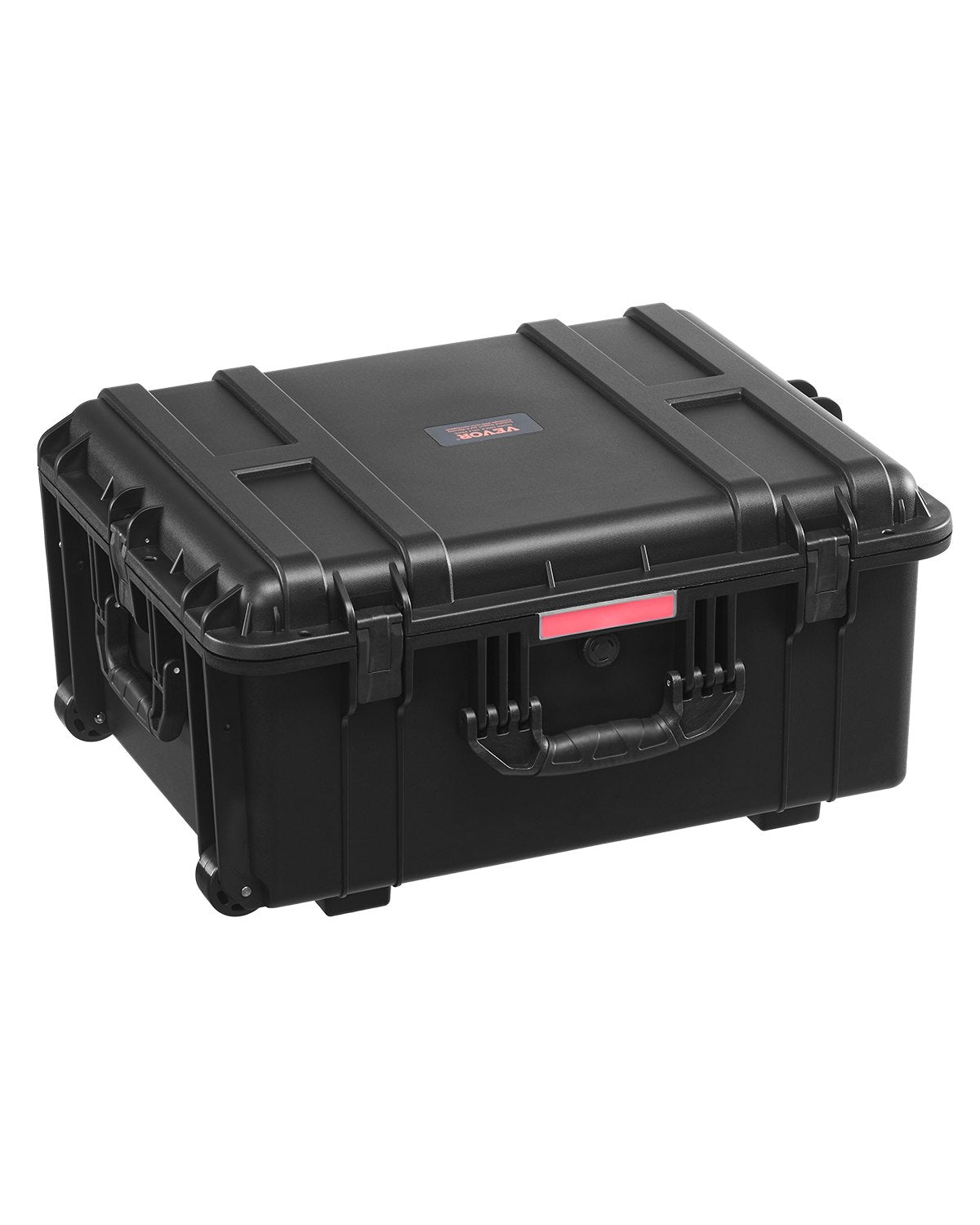 VEVOR 99 L Waterproof and Dustproof Hard Carrying Case with Wheels, Retractable Handle, IP67 Protection, Latch Clips, Hanging Key Openings and Foam Insert, Black, Large Size