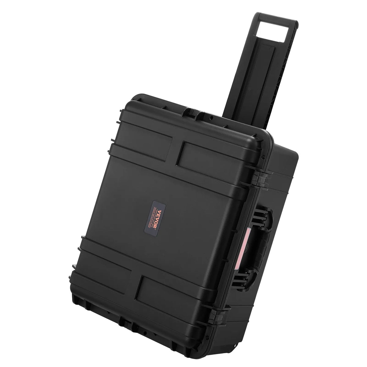 VEVOR 99 L Waterproof and Dustproof Hard Carrying Case with Wheels, Retractable Handle, IP67 Protection, Latch Clips, Hanging Key Openings and Foam Insert, Black, Large Size