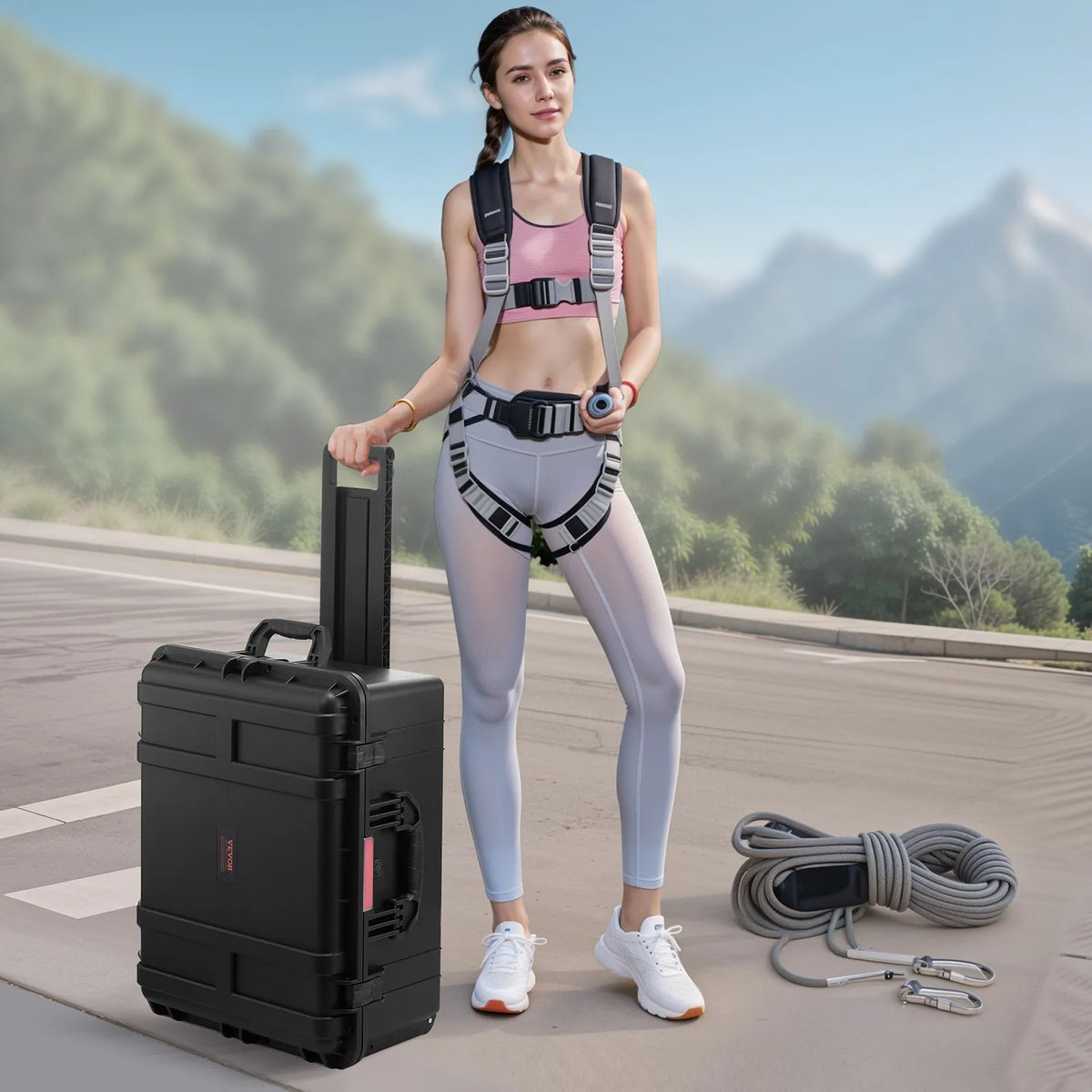 VEVOR 99 L Waterproof and Dustproof Hard Carrying Case with Wheels, Retractable Handle, IP67 Protection, Latch Clips, Hanging Key Openings and Foam Insert, Black, Large Size