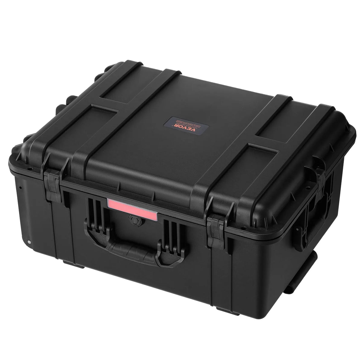 VEVOR 99 L Waterproof and Dustproof Hard Carrying Case with Wheels, Retractable Handle, IP67 Protection, Latch Clips, Hanging Key Openings and Foam Insert, Black, Large Size