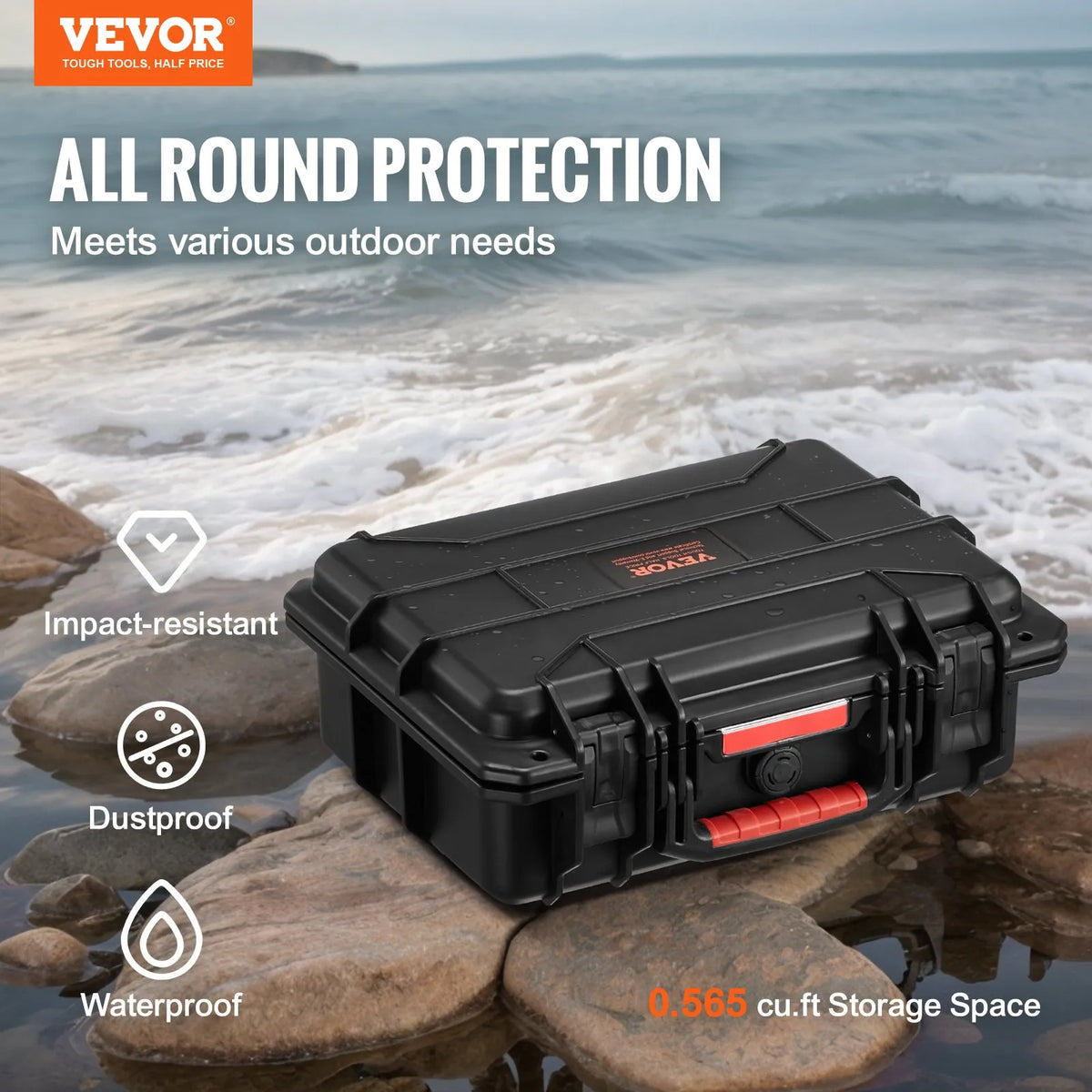 Durable Hard Protective Case with Foam Insert and Retractable Handle, IP67 Waterproof, 40 × 32 × 16.6 cm