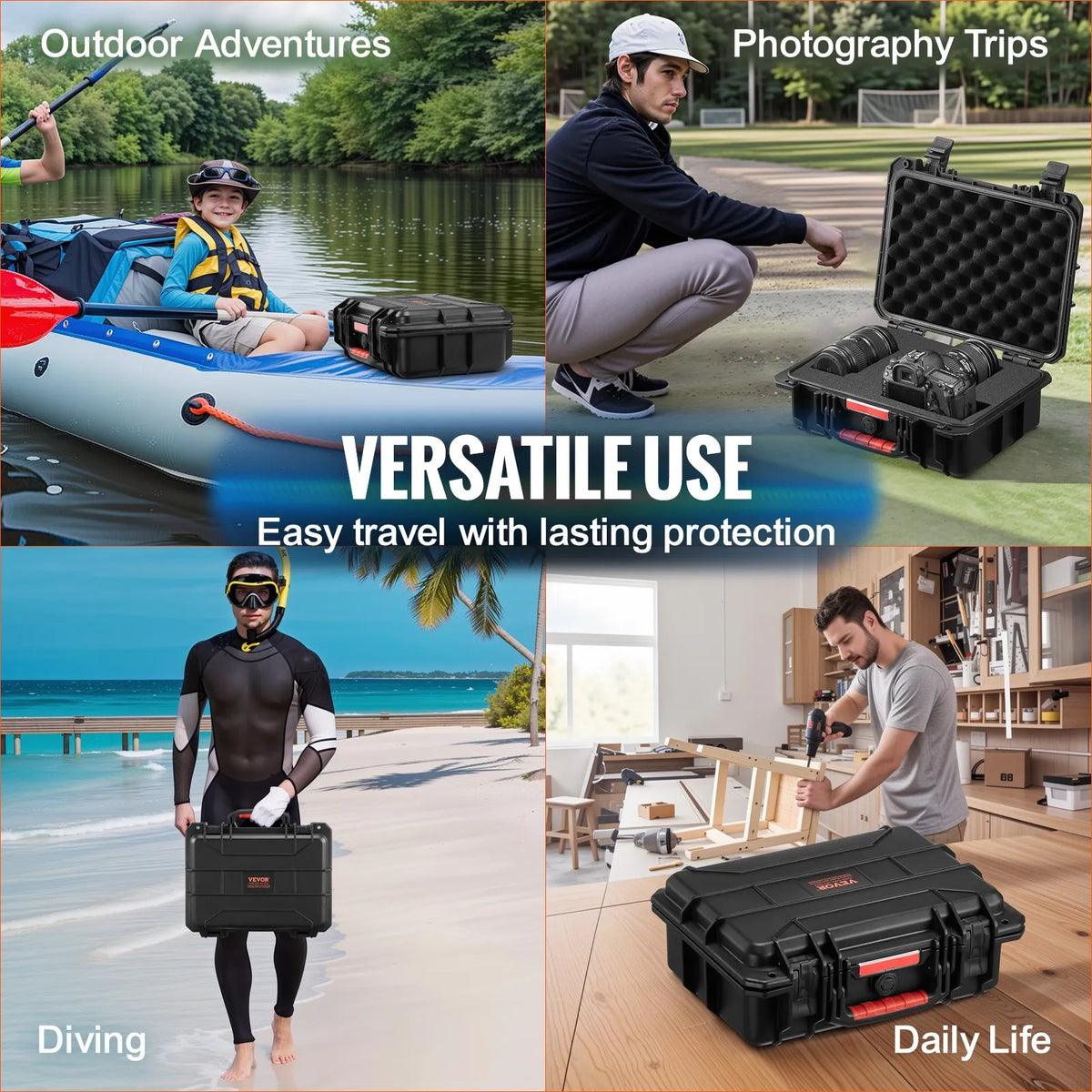 Durable Hard Protective Case with Foam Insert and Retractable Handle, IP67 Waterproof, 40 × 32 × 16.6 cm