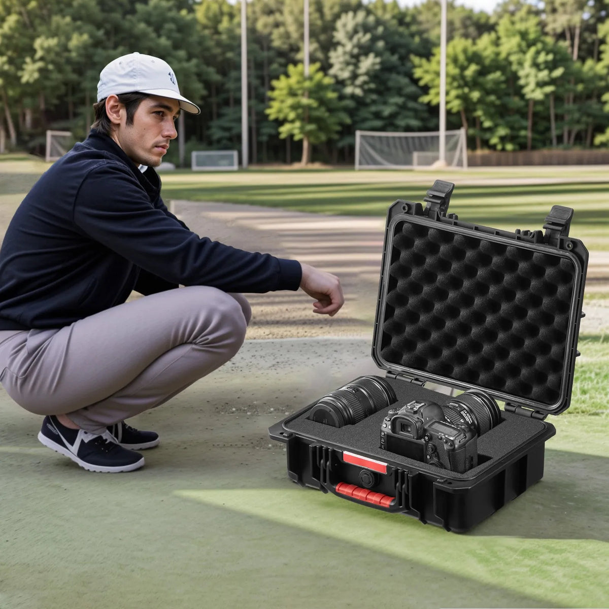 Durable Hard Protective Case with Foam Insert and Retractable Handle, IP67 Waterproof, 40 × 32 × 16.6 cm
