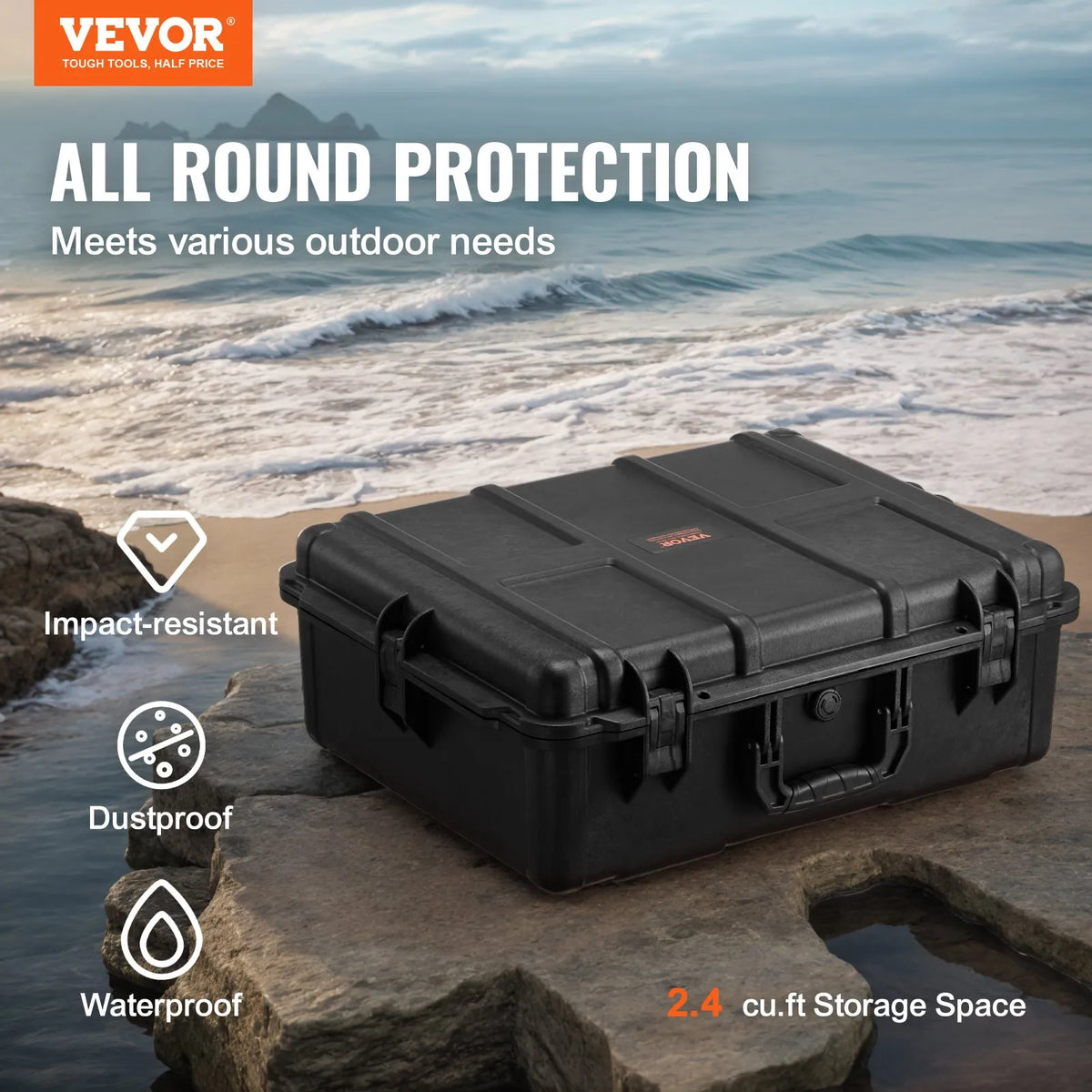 Durable Hard Protective Case with Foam Insert and Retractable Handle, IP67 Waterproof, 56.1 × 37 × 26 cm