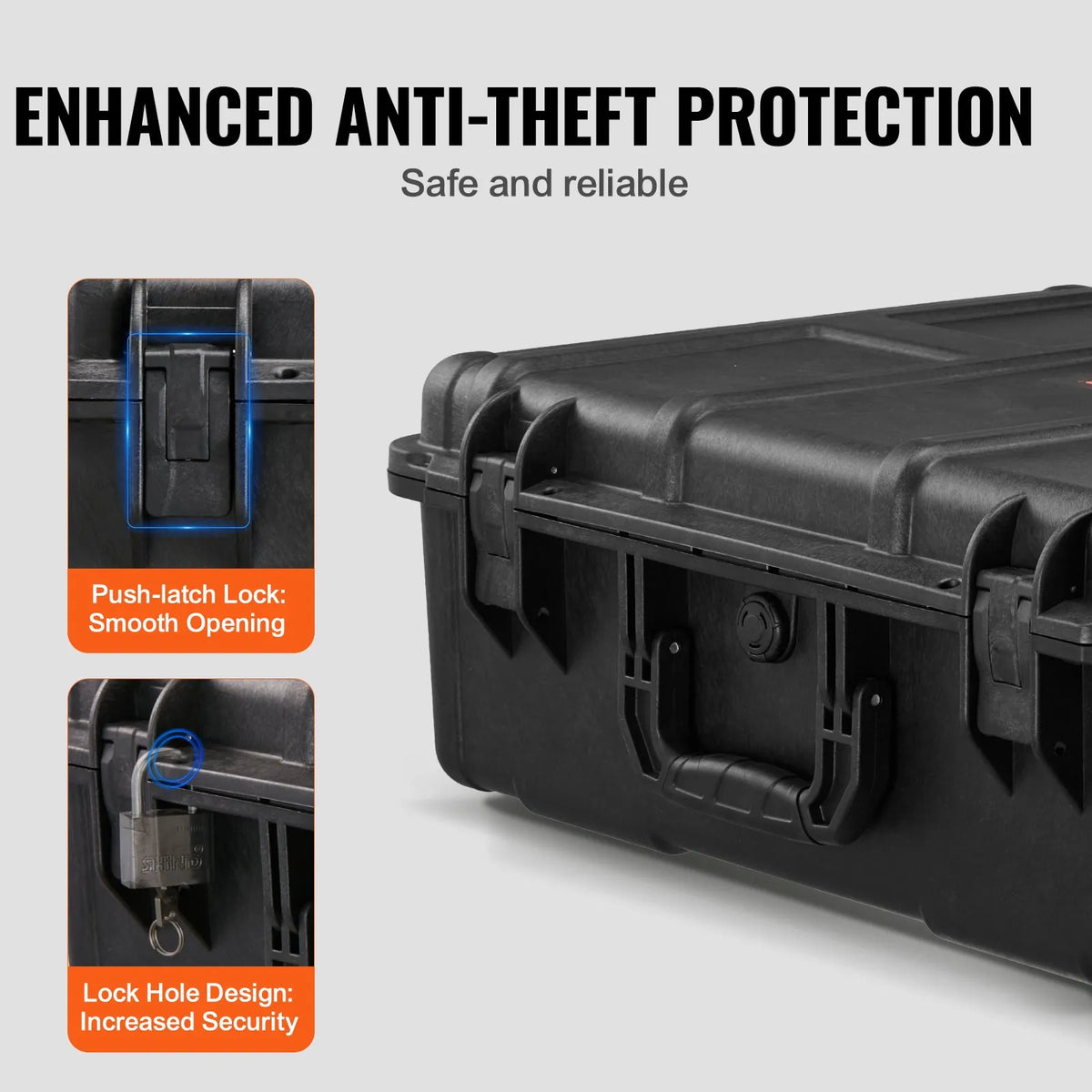 Durable Hard Protective Case with Foam Insert and Retractable Handle, IP67 Waterproof, 56.1 × 37 × 26 cm